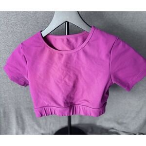 NVGTN Pink Short Sleeve Small Crop Shirt Athleisure Work Out Gym Wear Open Back